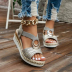Sandali da donna comodi con plateau metallizzato