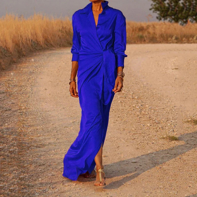 Maxikleid für Damen mit Wickeldesign und Kragen für elegante Anlässe