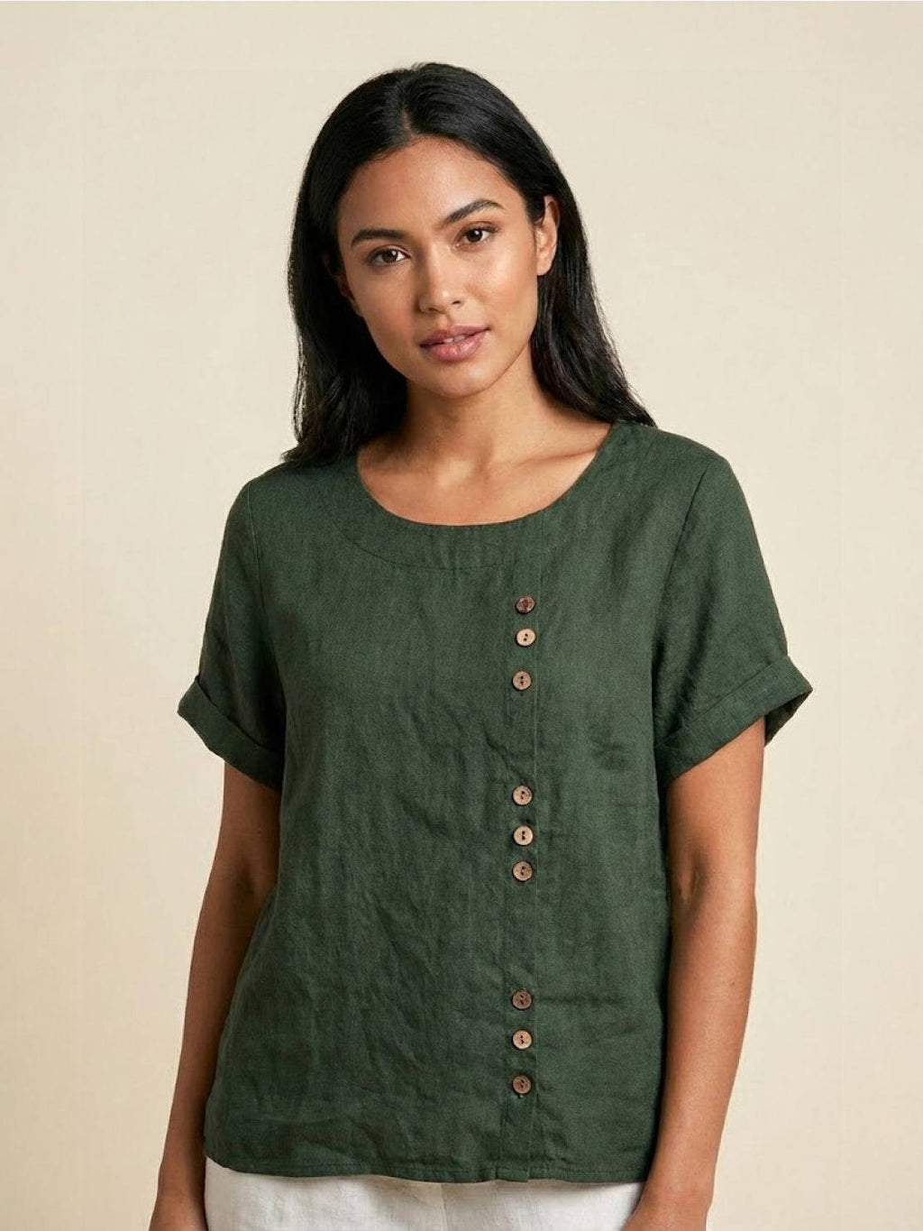 Women's Relaxed Button Detail Short Sleeve Casual Blouse