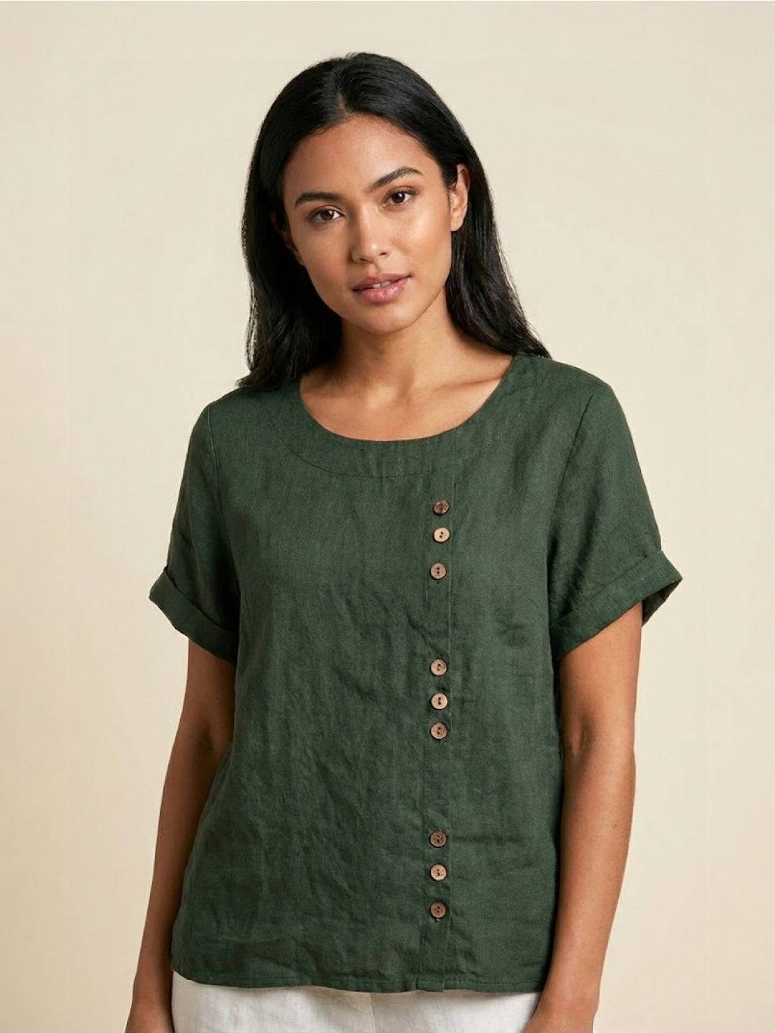 Women's Relaxed Button Detail Short Sleeve Casual Blouse