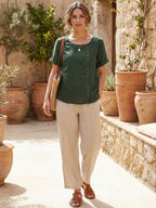 Women's Relaxed Button Detail Short Sleeve Casual Blouse