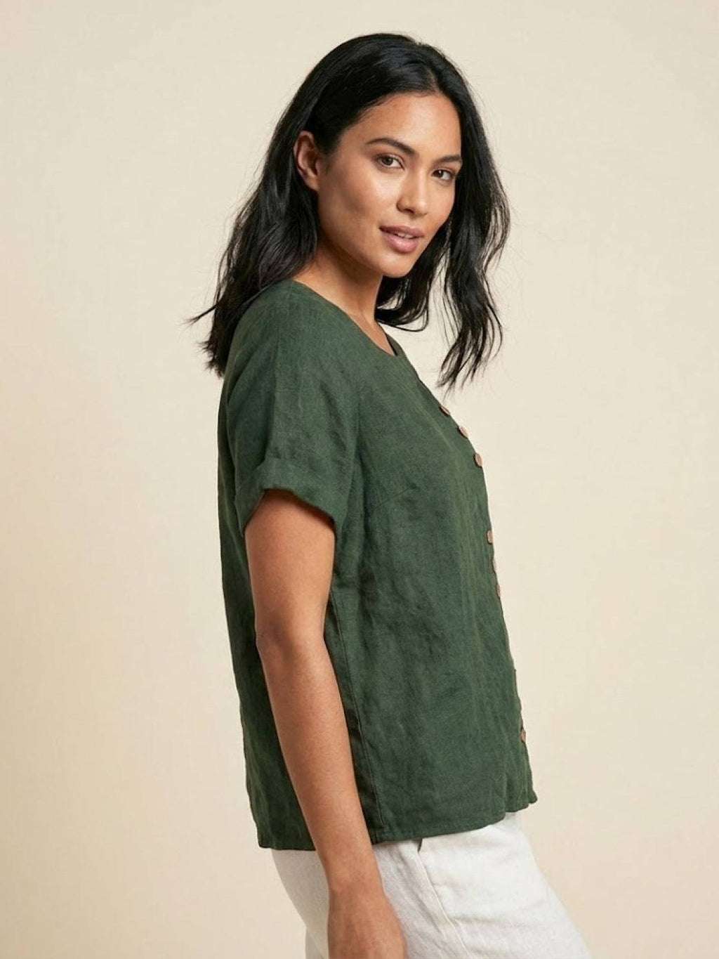 Women's Relaxed Button Detail Short Sleeve Casual Blouse