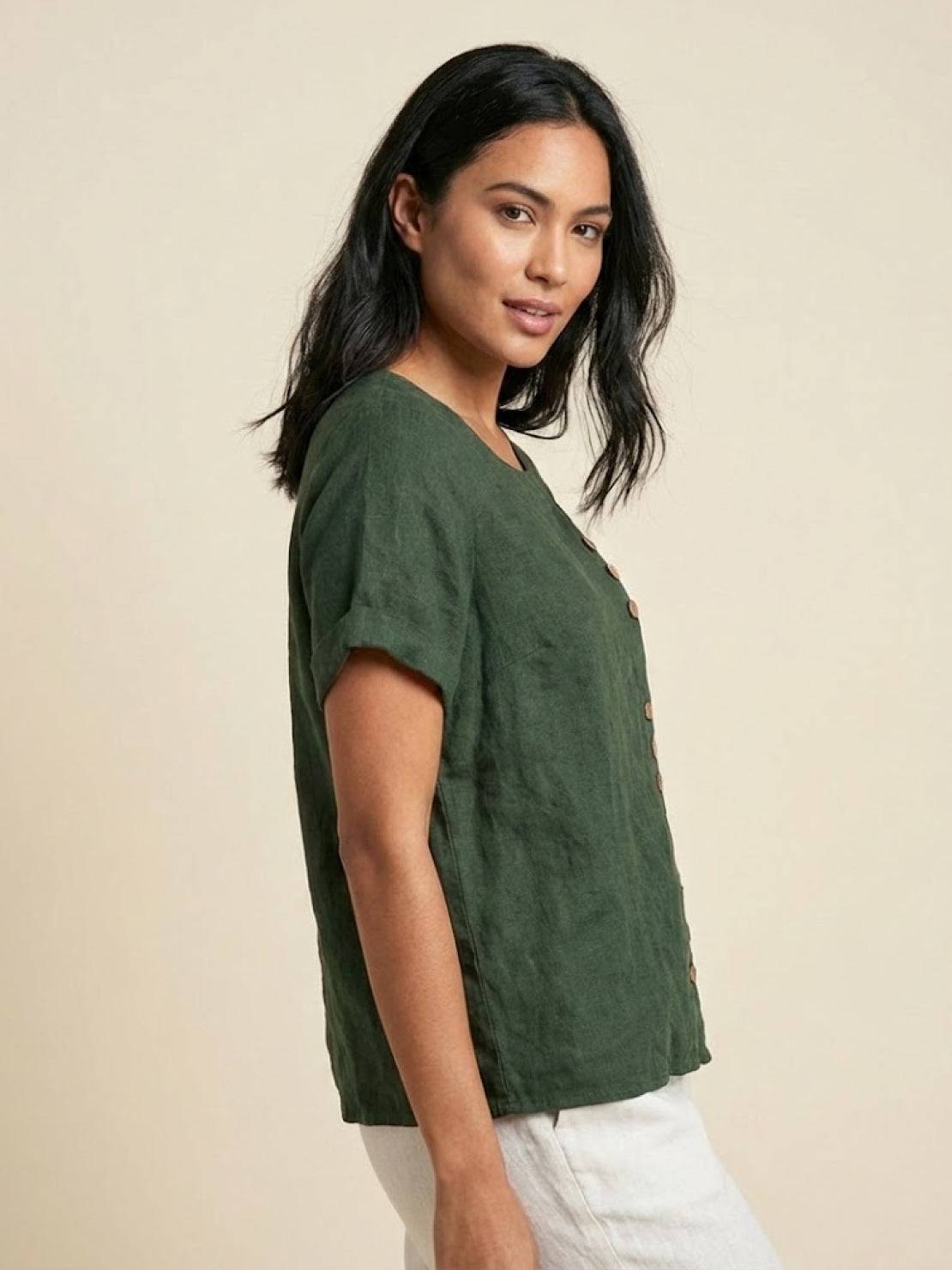 Women's Relaxed Button Detail Short Sleeve Casual Blouse