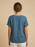 Women's Relaxed Button Detail Short Sleeve Casual Blouse