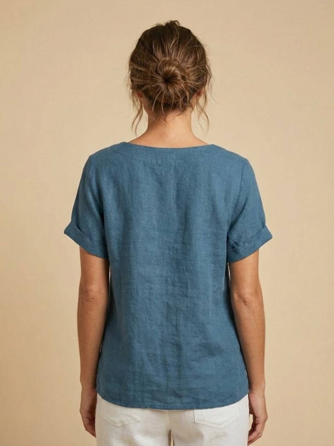Women's Relaxed Button Detail Short Sleeve Casual Blouse