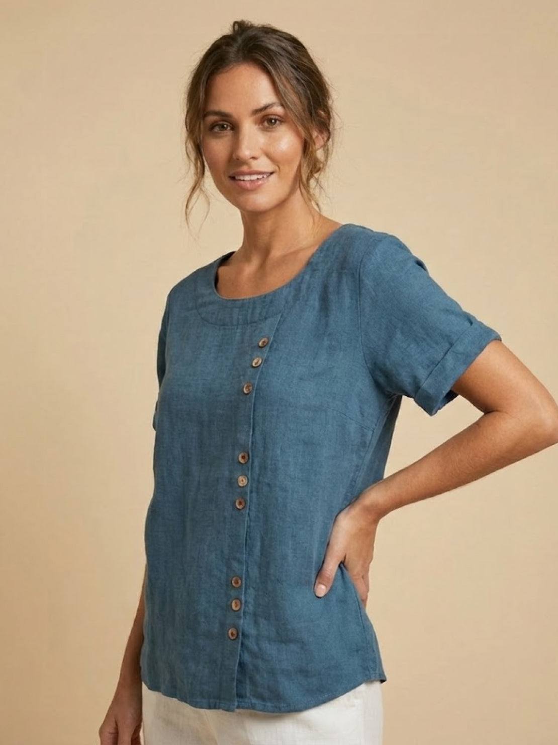 Women's Relaxed Button Detail Short Sleeve Casual Blouse