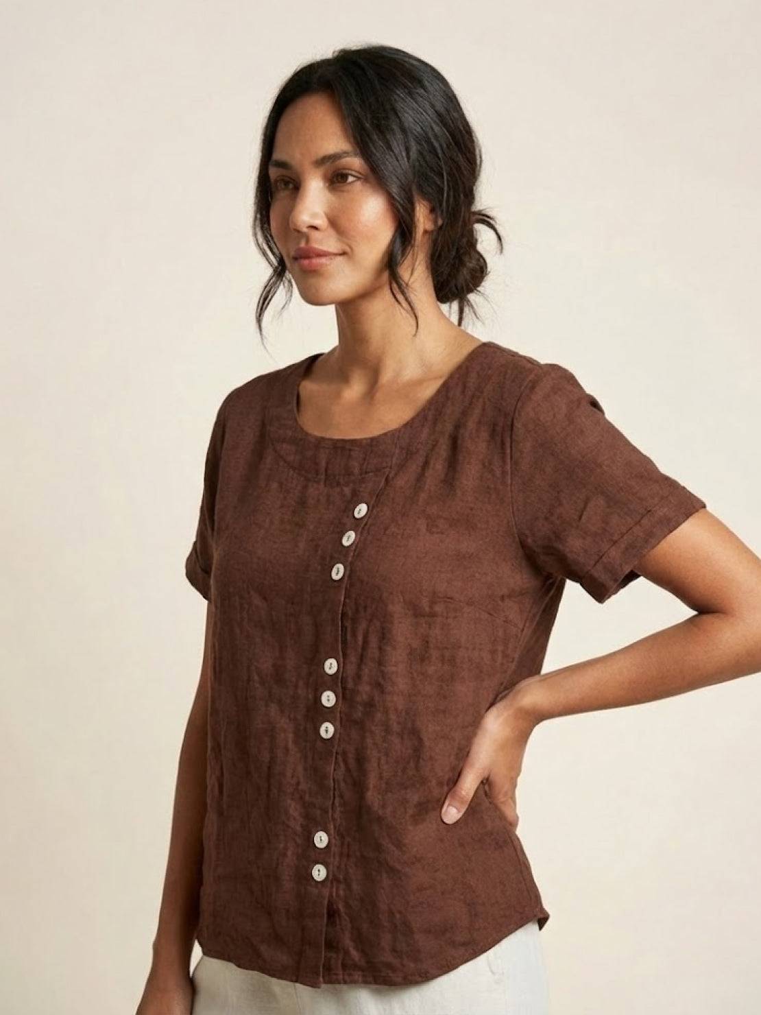 Women's Relaxed Button Detail Short Sleeve Casual Blouse
