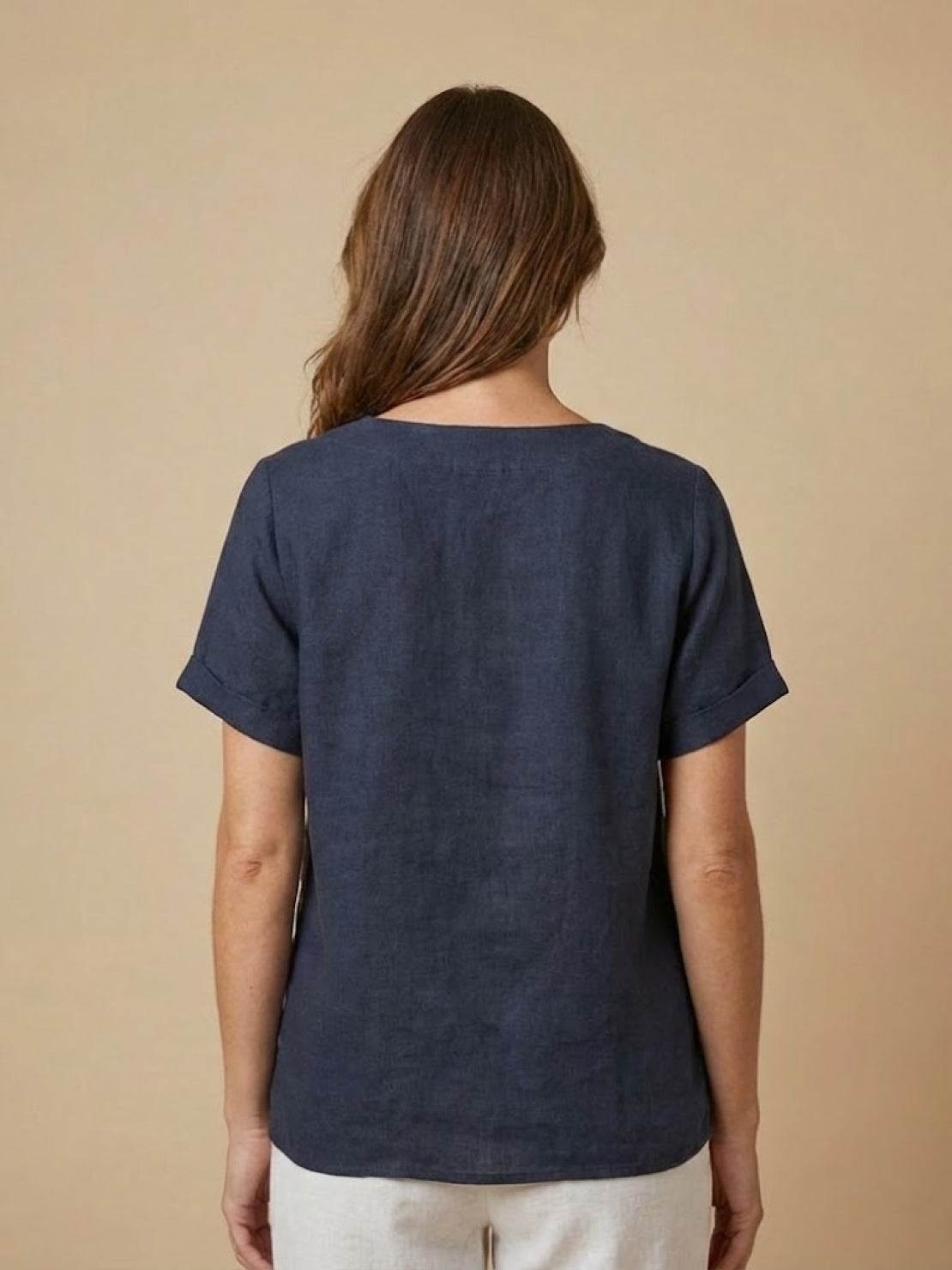 Women's Relaxed Button Detail Short Sleeve Casual Blouse