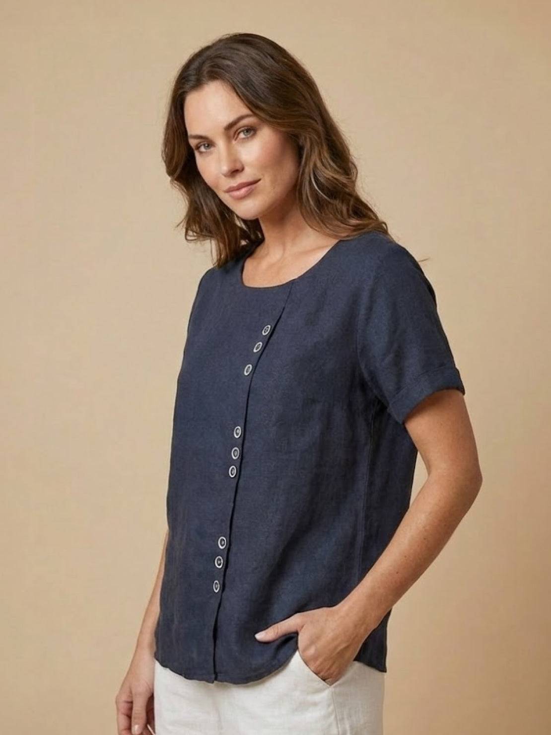 Women's Relaxed Button Detail Short Sleeve Casual Blouse