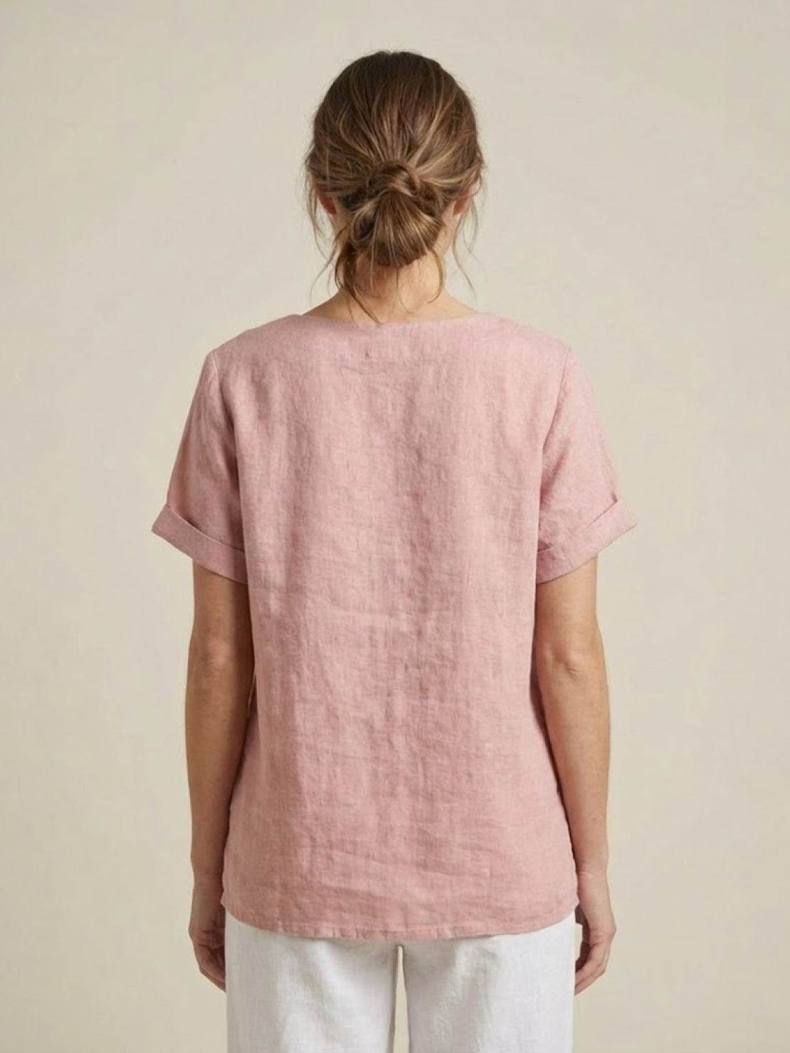 Women's Relaxed Button Detail Short Sleeve Casual Blouse