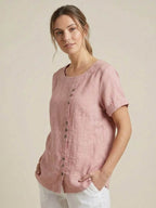 Women's Relaxed Button Detail Short Sleeve Casual Blouse