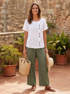 Women's Relaxed Button Detail Short Sleeve Casual Blouse