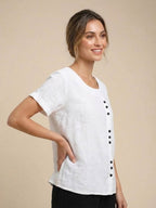 Women's Relaxed Button Detail Short Sleeve Casual Blouse