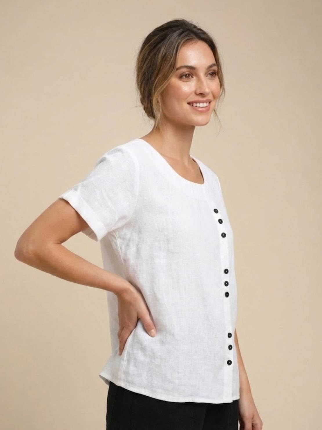 Women's Relaxed Button Detail Short Sleeve Casual Blouse