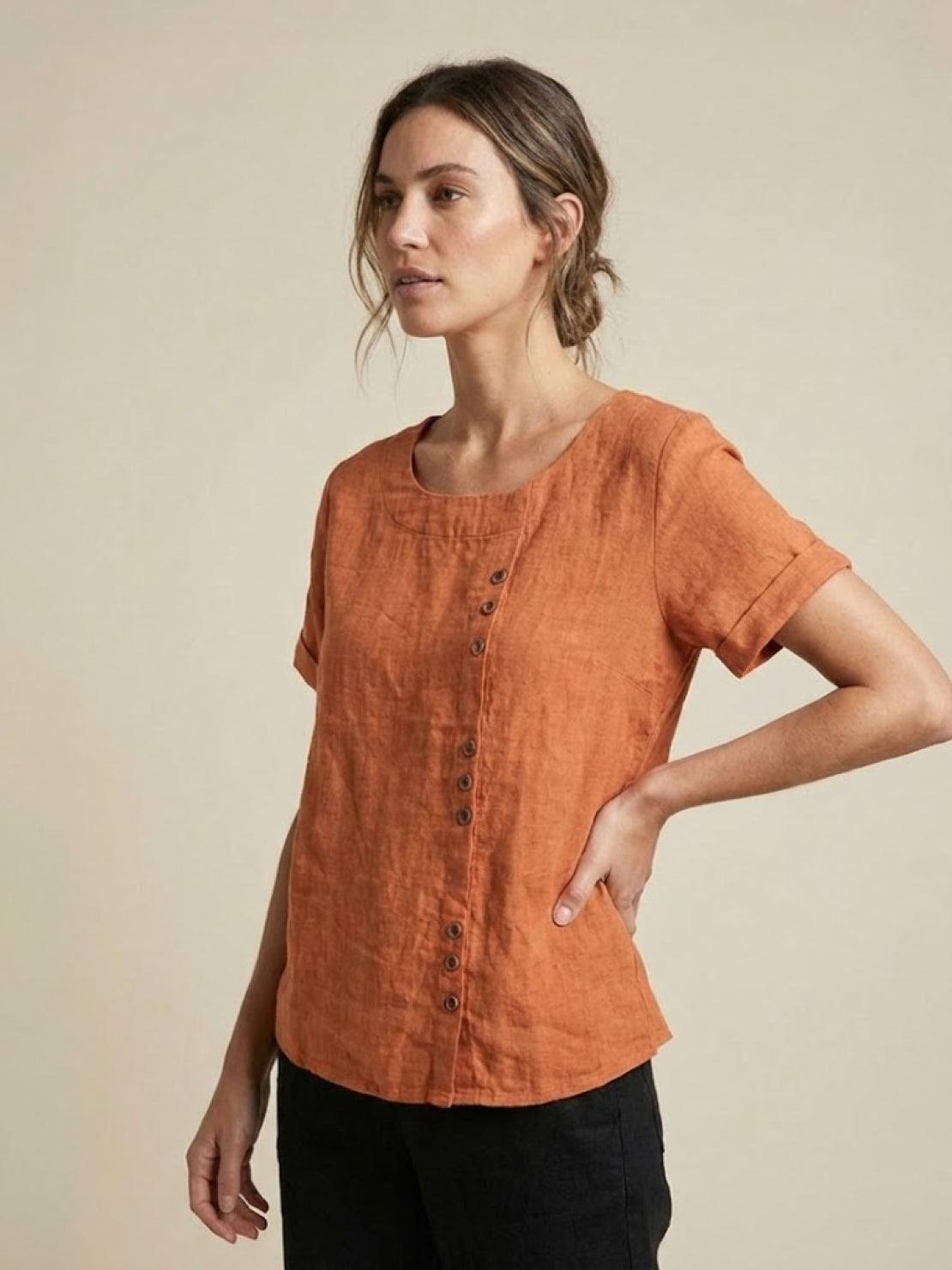 Women's Relaxed Button Detail Short Sleeve Casual Blouse