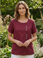 Women's Relaxed Button Detail Short Sleeve Casual Blouse