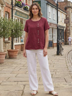 Women's Relaxed Button Detail Short Sleeve Casual Blouse