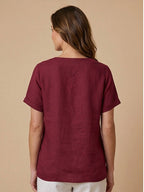 Women's Relaxed Button Detail Short Sleeve Casual Blouse