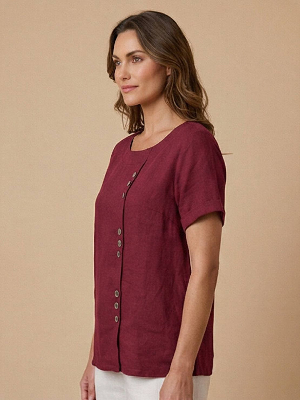Women's Relaxed Button Detail Short Sleeve Casual Blouse