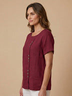 Women's Relaxed Button Detail Short Sleeve Casual Blouse