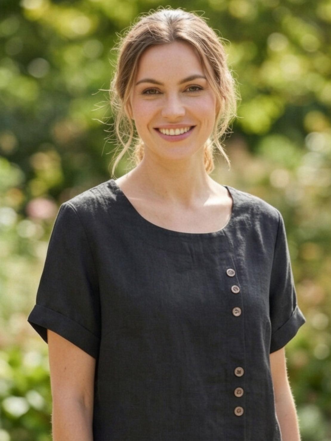 Women's Relaxed Button Detail Short Sleeve Casual Blouse
