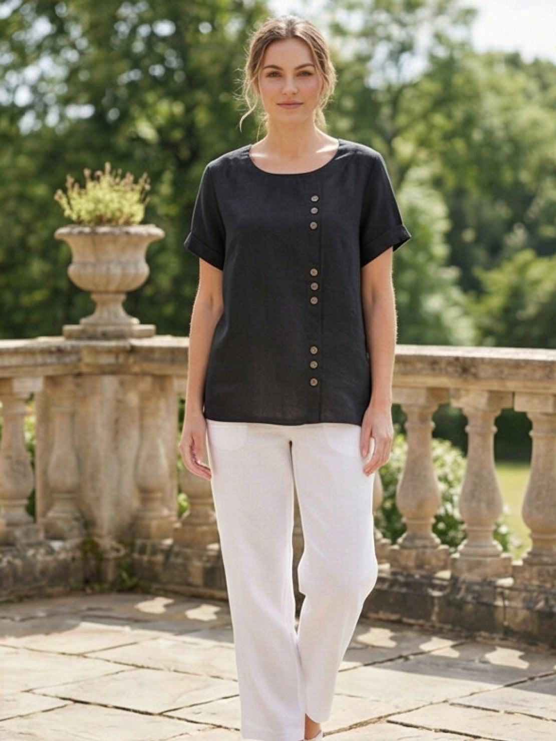 Women's Relaxed Button Detail Short Sleeve Casual Blouse