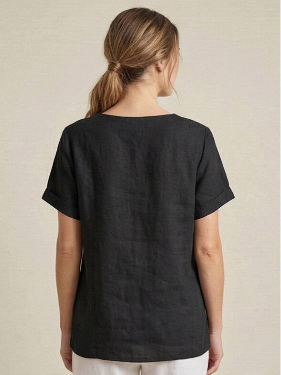 Women's Relaxed Button Detail Short Sleeve Casual Blouse
