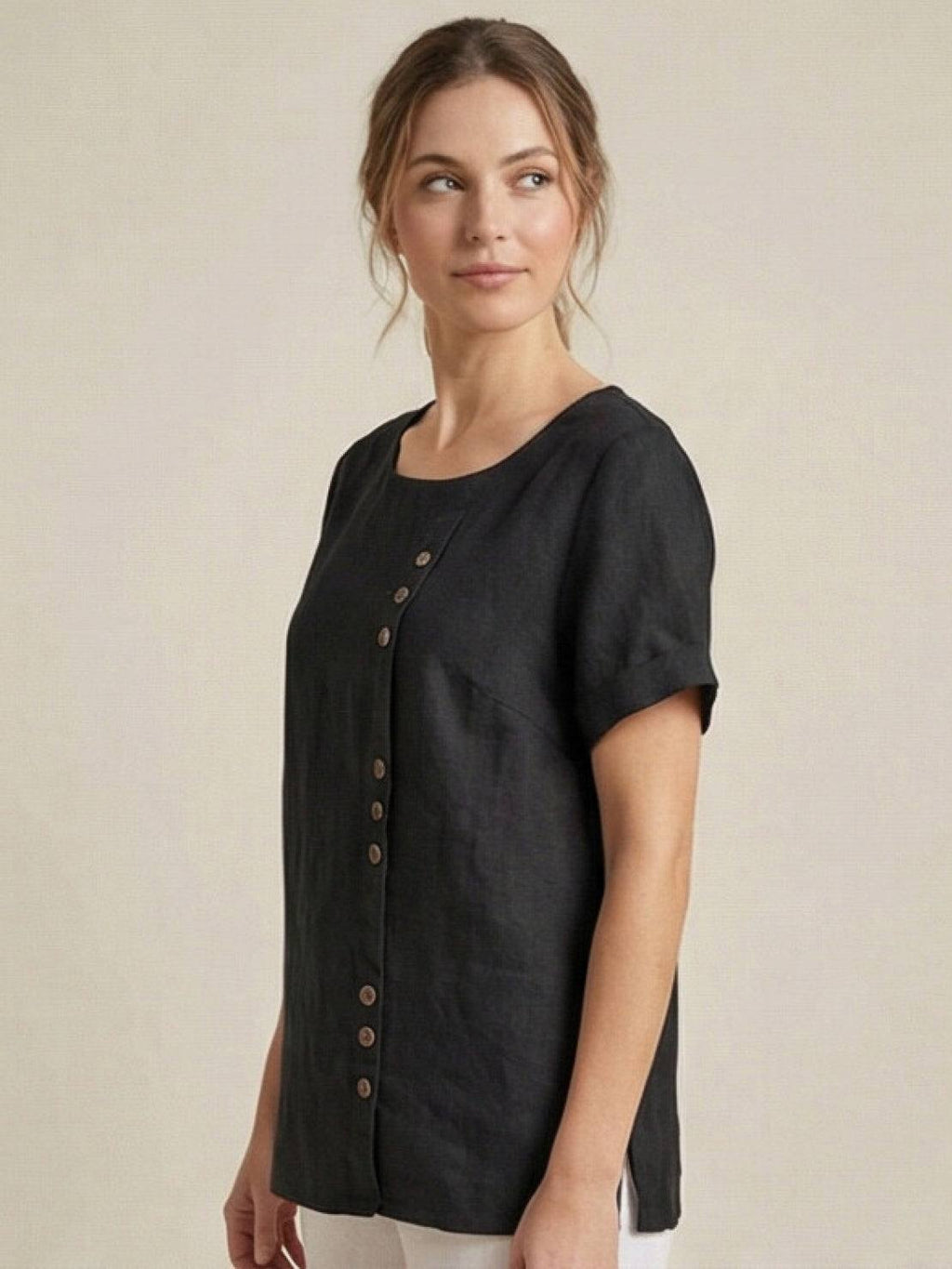 Women's Relaxed Button Detail Short Sleeve Casual Blouse