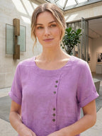 Women's Relaxed Button Detail Short Sleeve Casual Blouse