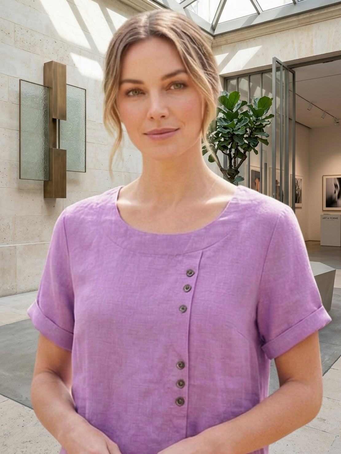 Women's Relaxed Button Detail Short Sleeve Casual Blouse