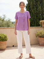 Women's Relaxed Button Detail Short Sleeve Casual Blouse