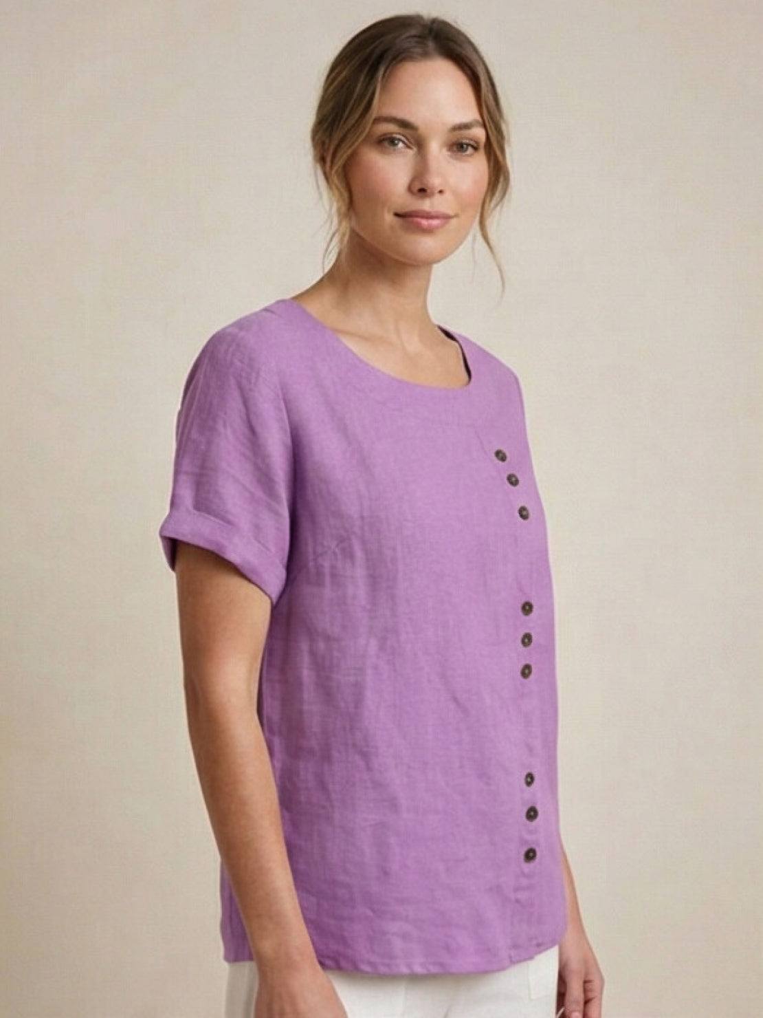 Women's Relaxed Button Detail Short Sleeve Casual Blouse