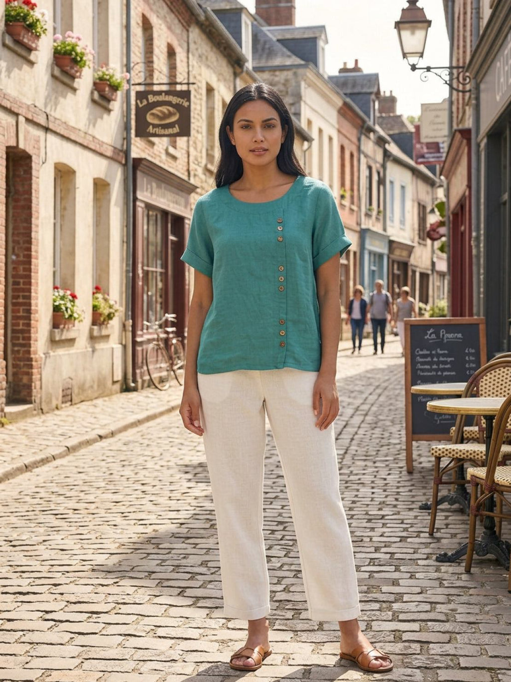Women's Relaxed Button Detail Short Sleeve Casual Blouse