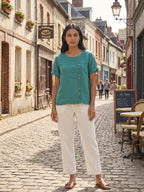Women's Relaxed Button Detail Short Sleeve Casual Blouse