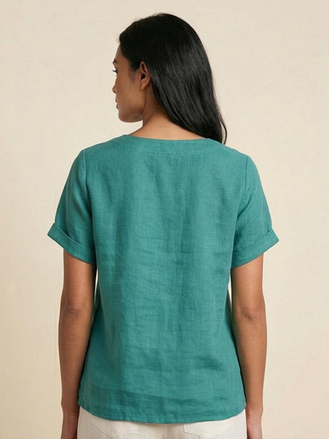 Women's Relaxed Button Detail Short Sleeve Casual Blouse