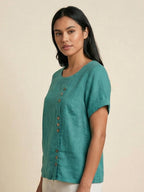 Women's Relaxed Button Detail Short Sleeve Casual Blouse