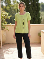 Women's Relaxed Button Detail Short Sleeve Casual Blouse