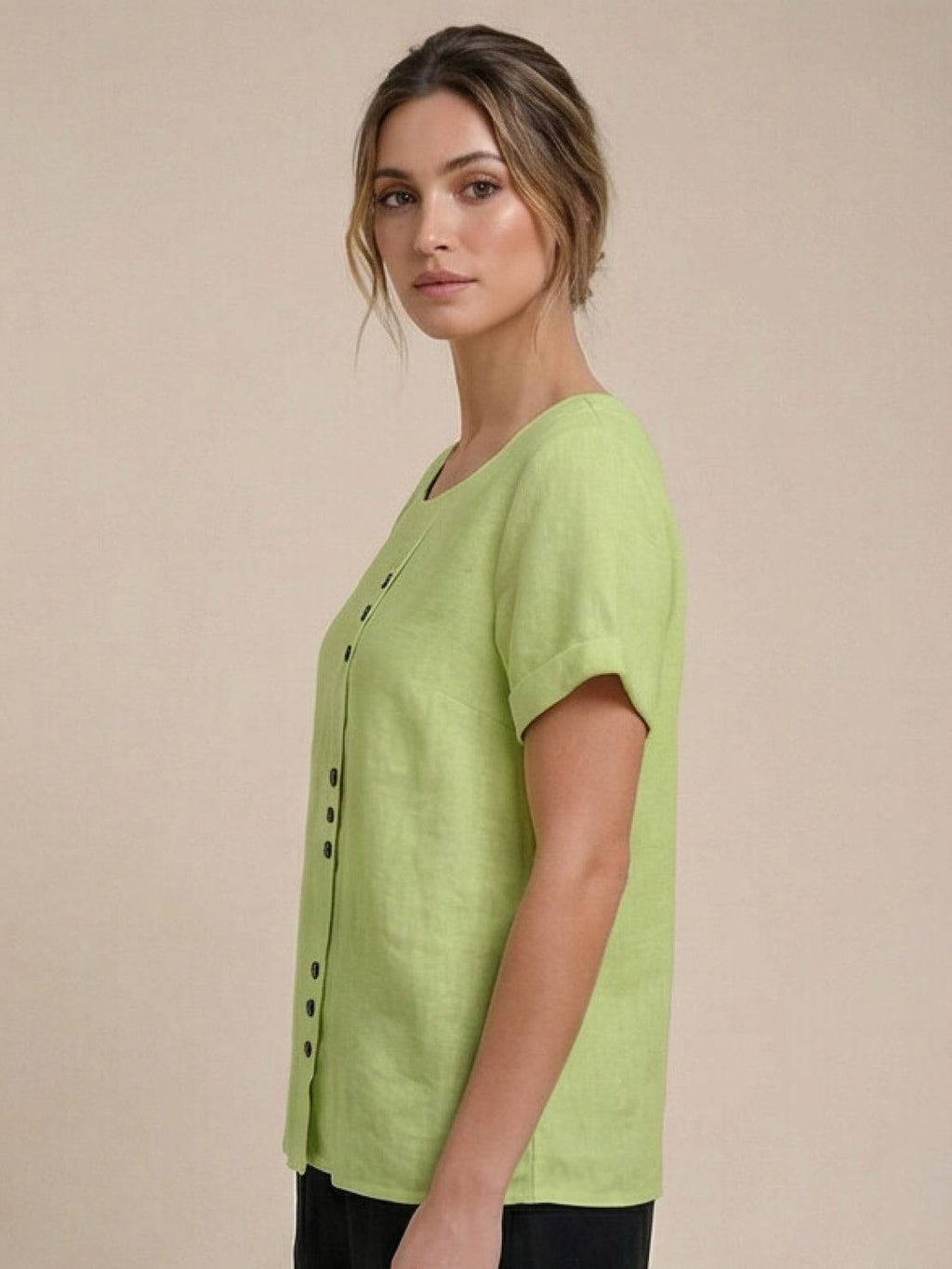 Women's Relaxed Button Detail Short Sleeve Casual Blouse