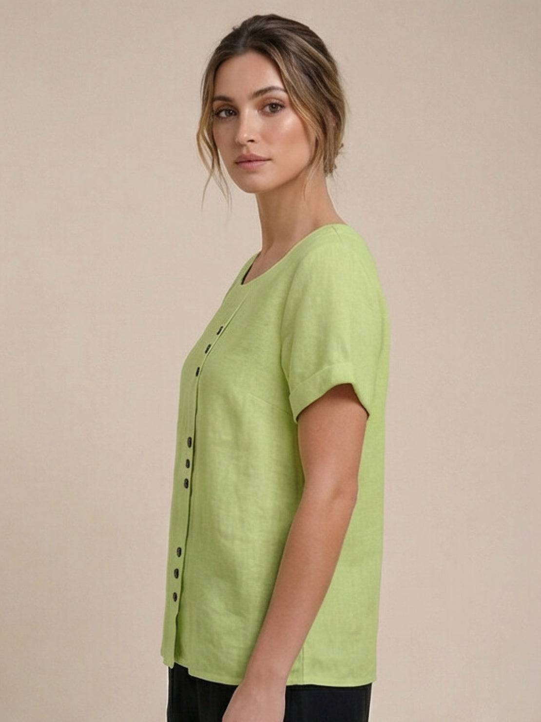 Women's Relaxed Button Detail Short Sleeve Casual Blouse