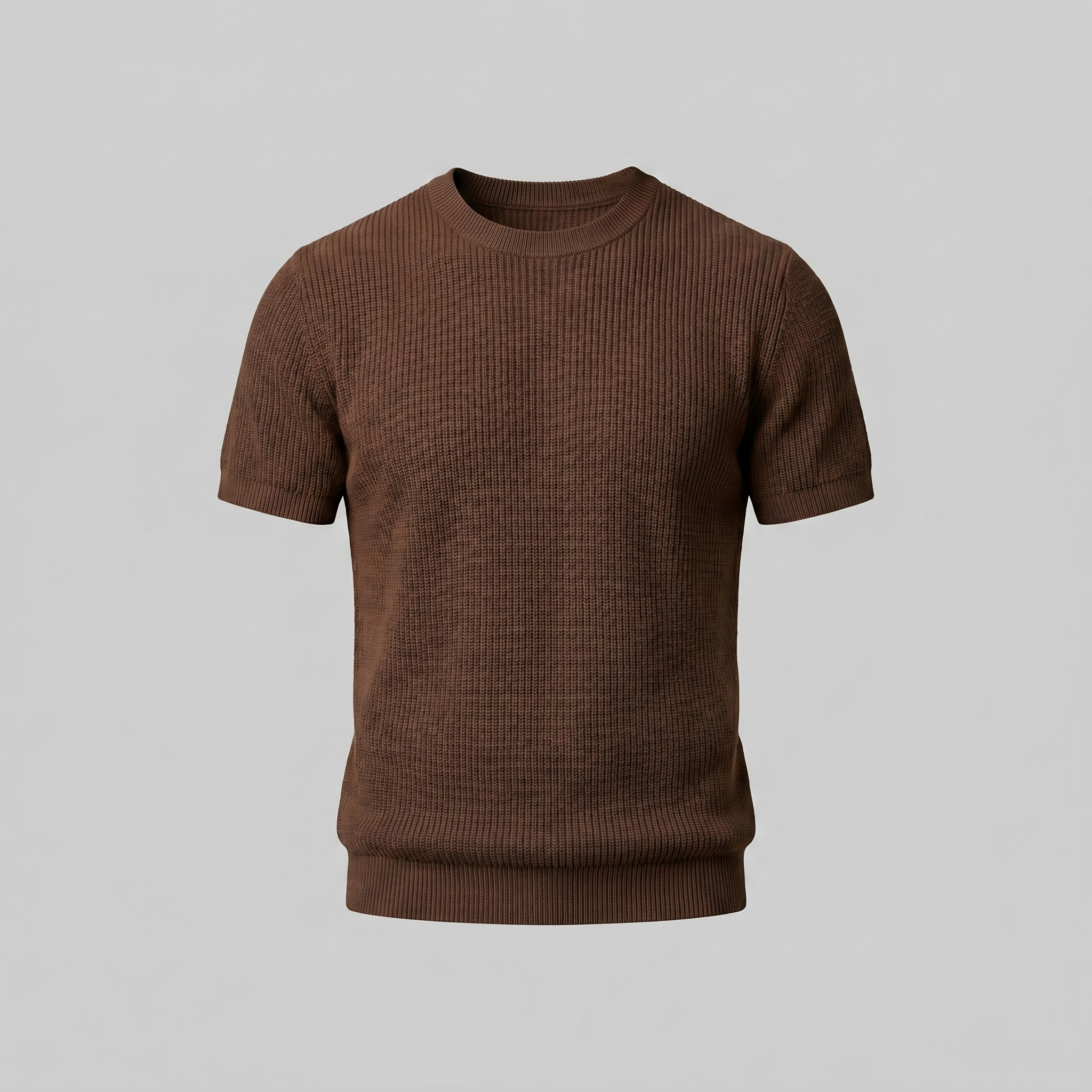 Men's Ribbed Knit T-Shirt with Crew Neck for Smart Casual Wear