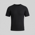 Men's Ribbed Knit T-Shirt with Crew Neck for Smart Casual Wear