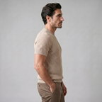 Men's Ribbed Knit T-Shirt with Crew Neck for Smart Casual Wear