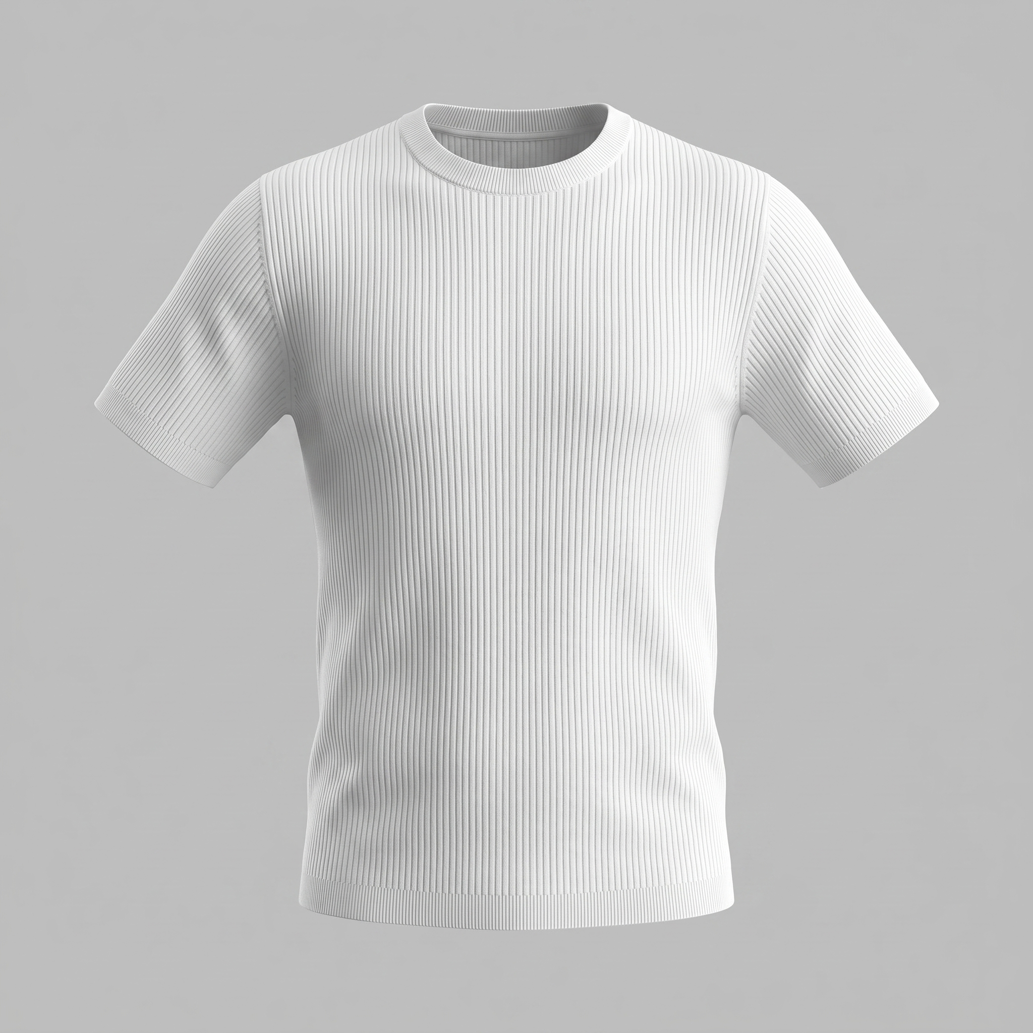 Men's Ribbed Knit T-Shirt with Crew Neck for Smart Casual Wear