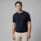 Men's Ribbed Knit T-Shirt with Crew Neck for Smart Casual Wear