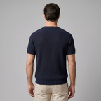 Men's Ribbed Knit T-Shirt with Crew Neck for Smart Casual Wear