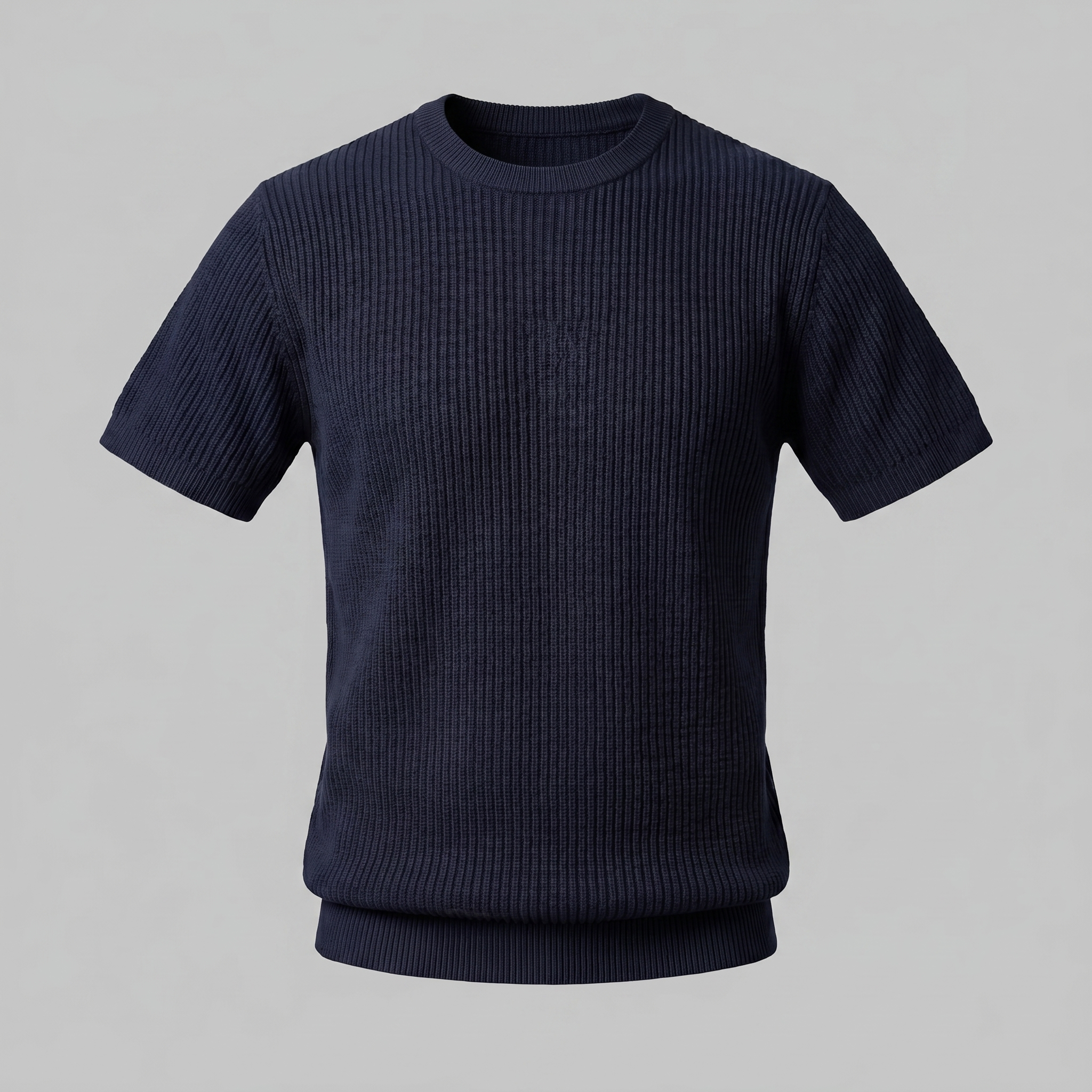 Men's Ribbed Knit T-Shirt with Crew Neck for Smart Casual Wear