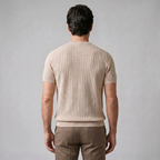 Men's Ribbed Knit T-Shirt with Crew Neck for Smart Casual Wear