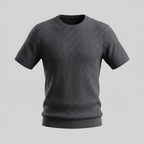 Men's Ribbed Knit T-Shirt with Crew Neck for Smart Casual Wear