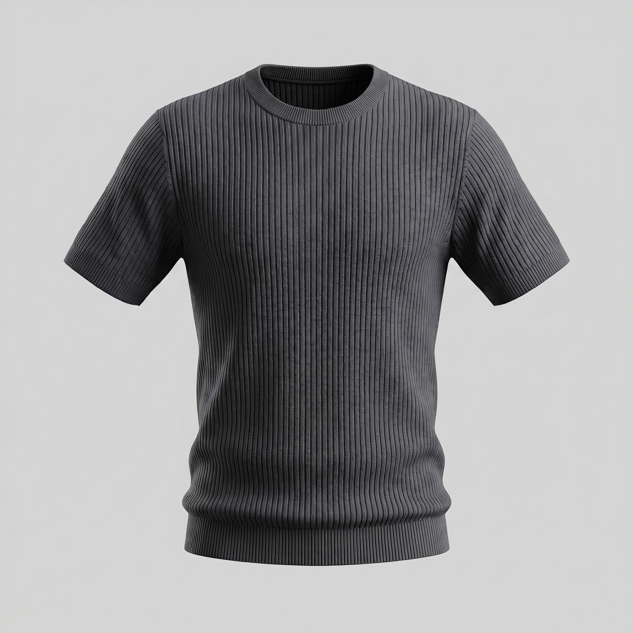 Men's Ribbed Knit T-Shirt with Crew Neck for Smart Casual Wear