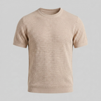 Men's Ribbed Knit T-Shirt with Crew Neck for Smart Casual Wear